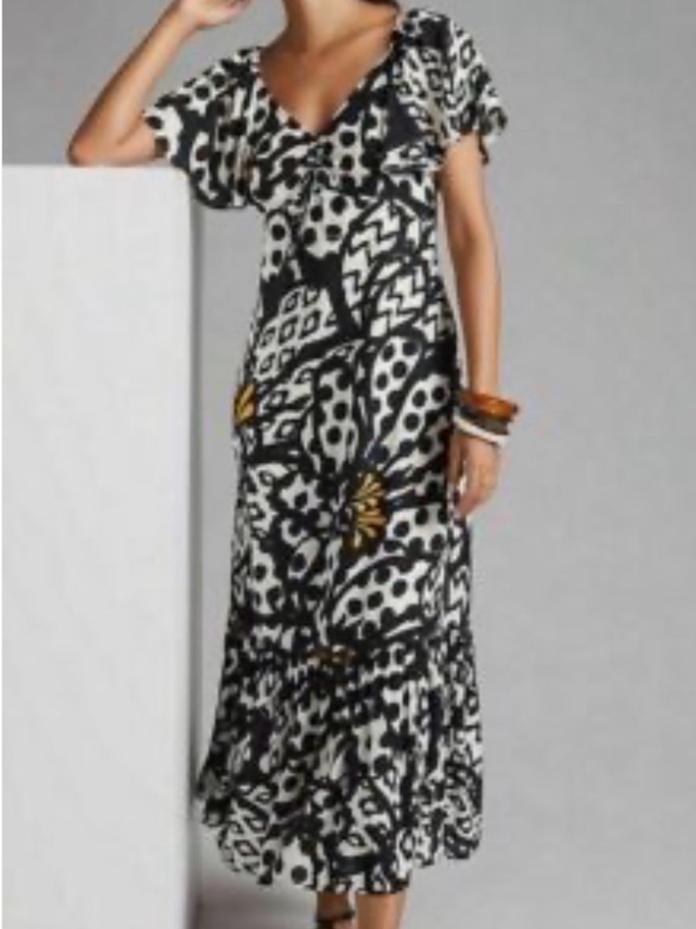 Anthropologie Farm Rio Flutter Sleeve Maxi Dress Size Medium